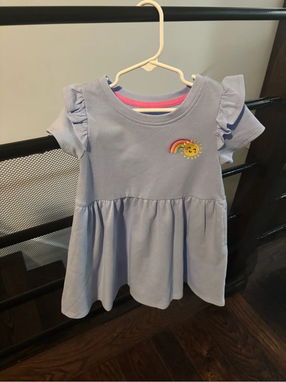 Girls Light Blue Rainbow Sun Flutter-Sleeve Dress